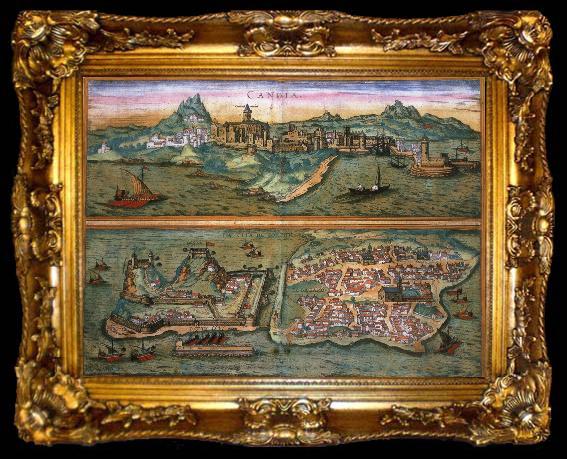 framed  joris Hoefnagel View of Candia and Corfu, ta009-2